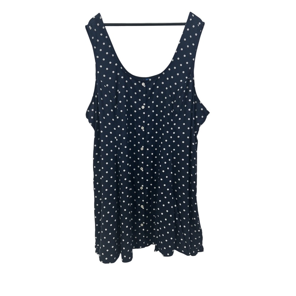 Old Navy Women 3X Fit & Flare Crepe Dress Navy Blue White Dots Button Front New